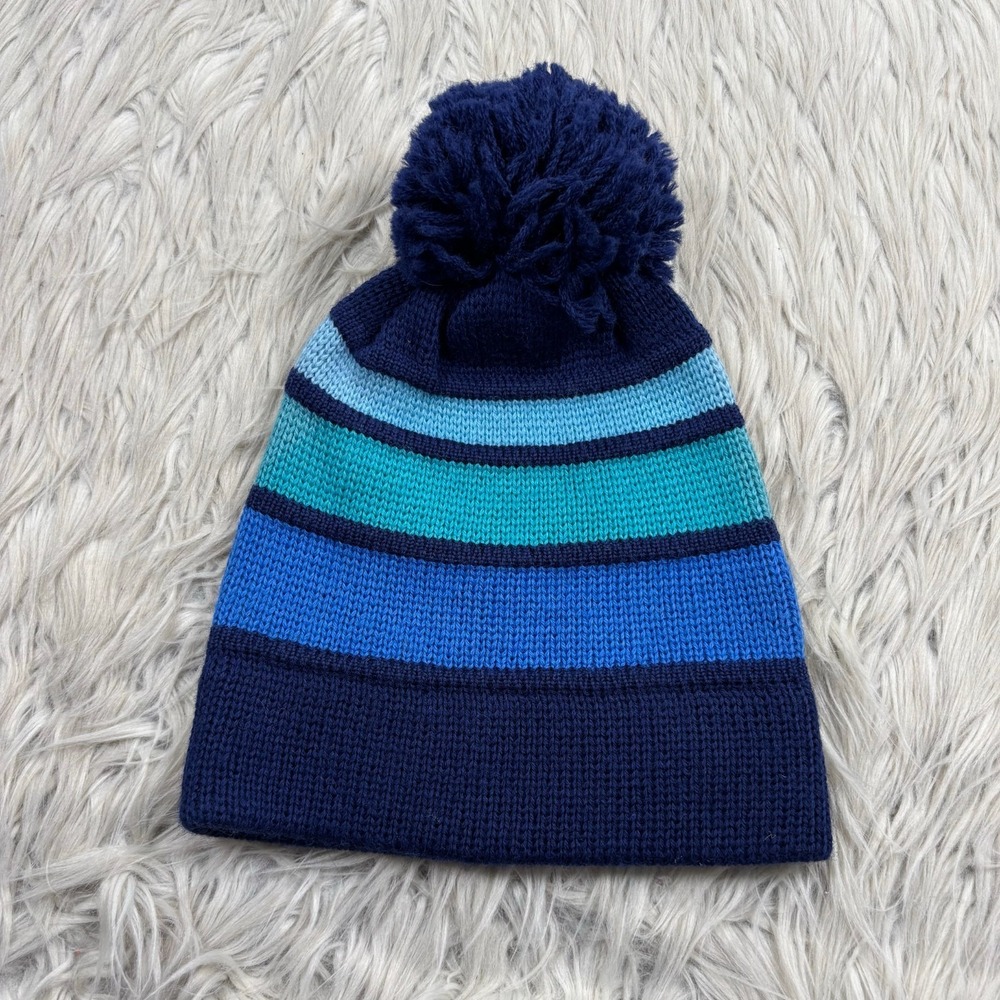 Vintage Meister Unisex OS Blue Striped Beanie Wool San Francisco Bauble Pom Pom